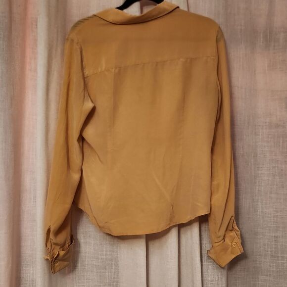 BCBG Tan Button Down Shirt 100% Silk - Picture 3 of 3